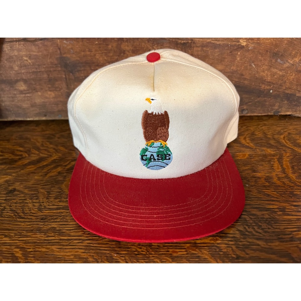 RARE VTG Case IH Eagle Globe Snapback Hat K-Products Made in USA Red White Cap